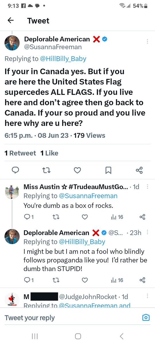 Good morning Canadian Patriots.  Here's a typical exchange with an American liberal. A good laugh to start your Saturday! #LiberalismIsAMentalDisease #LiberalismIsAMentalDisorder #LiberalsAreBrainwashed #LiberalsMustGo