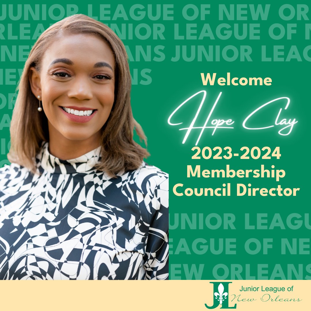 Introducing Hope Clay, the 2023-2024 Membership Council Director at JLNO! She and her team connect our community of nearly 1,800 women to volunteer and training opportunities, fostering community and advancing women's wellbeing in the Greater New Orleans area.