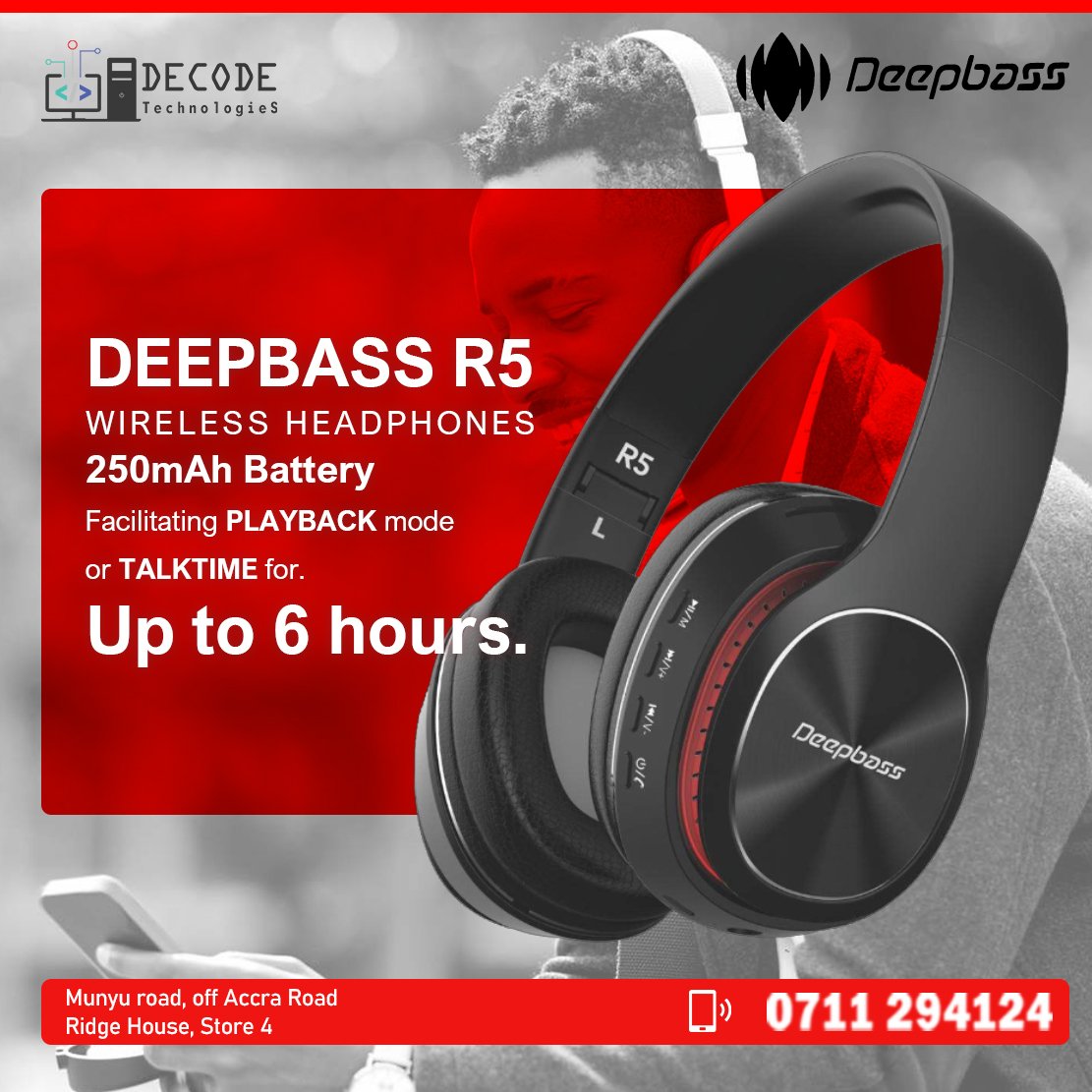 decode_it_kenya's tweet photo. ...
@deepbase awesome headphones with long life battery. 
Get 6 Hours Talktime &amp; Music time at an affordable price. 

#headphones #deepbass #earphones #love #kenya #fashion https://t.co/ad5Ro8AriE