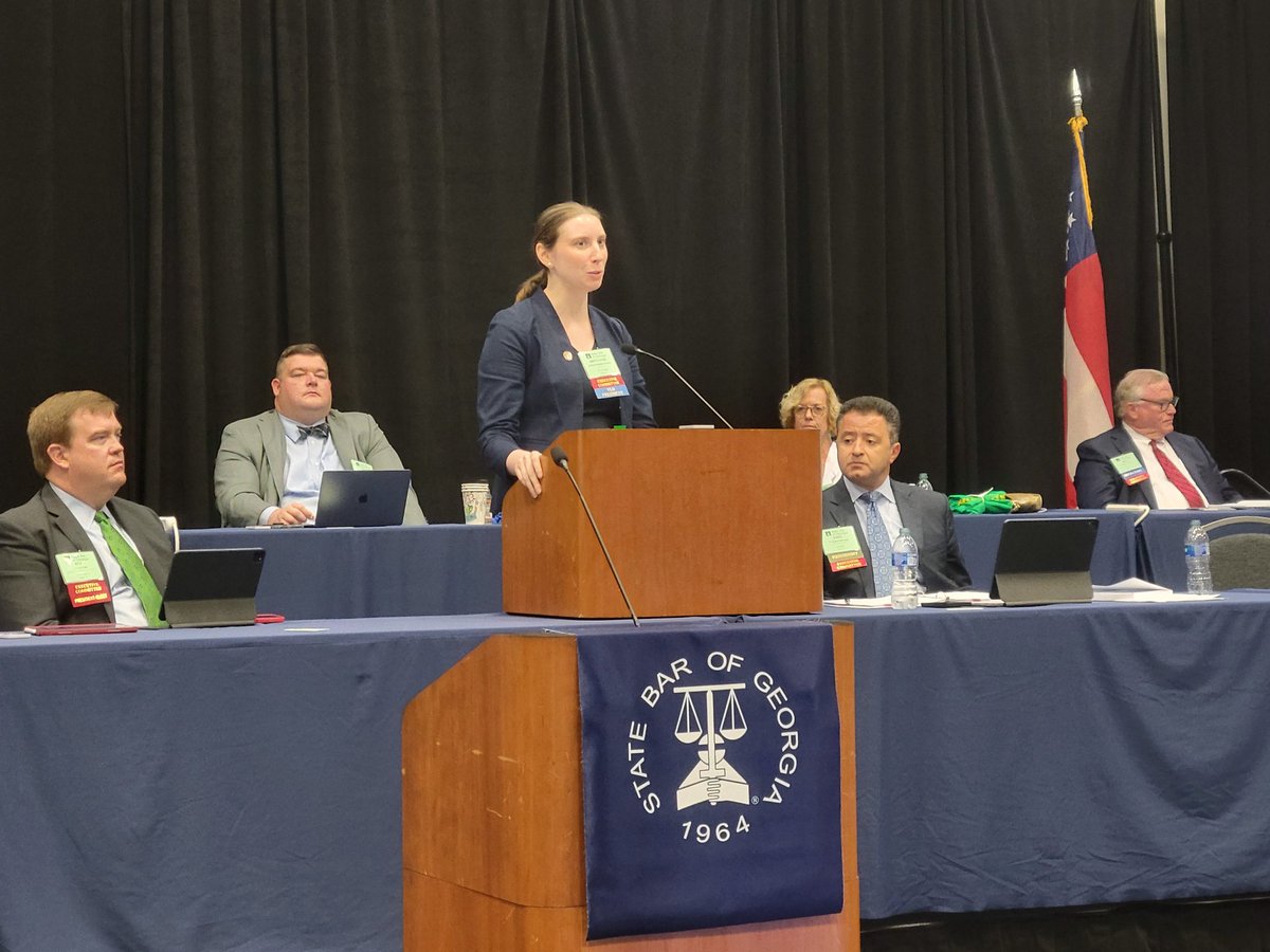 DawnJonesLaw's tweet image. Fellow @GeorgiaStateLaw alum Brittanie Browning, provides the YLD report as incoming @GeorgiaYLD president during today's @StateBarofGA annual mtg!!! #GaLawyers #barwork #SBGM23 #GSUlaw
