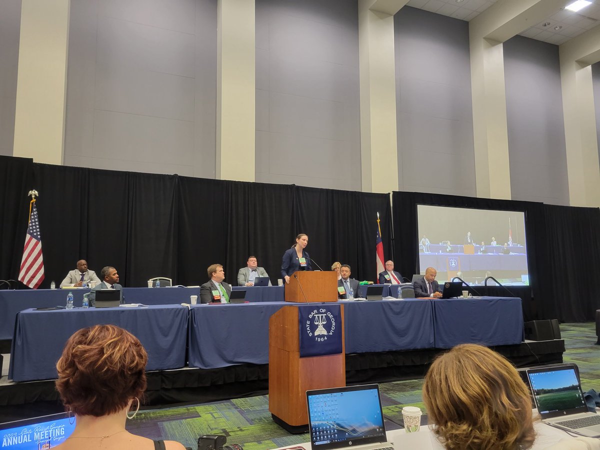 DawnJonesLaw's tweet image. Fellow @GeorgiaStateLaw alum Brittanie Browning, provides the YLD report as incoming @GeorgiaYLD president during today's @StateBarofGA annual mtg!!! #GaLawyers #barwork #SBGM23 #GSUlaw