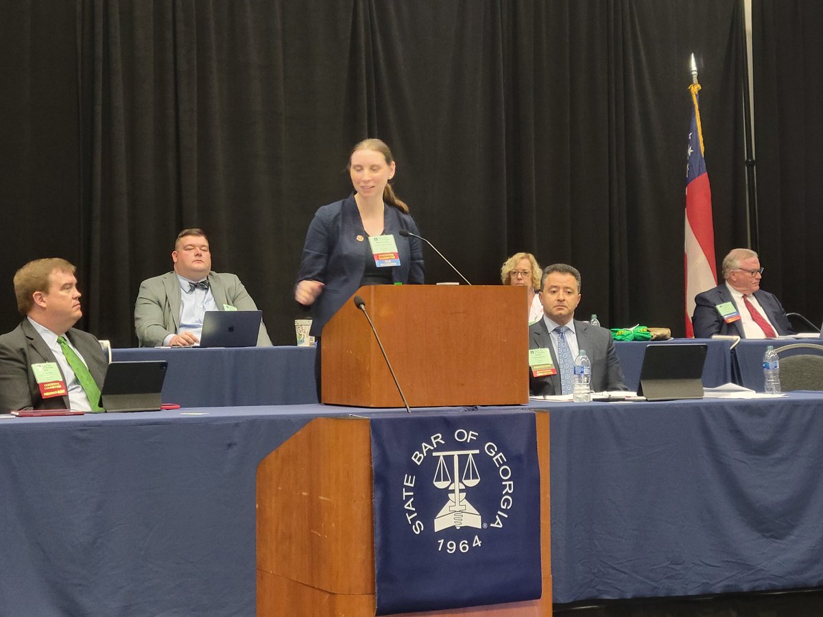 DawnJonesLaw's tweet image. Fellow @GeorgiaStateLaw alum Brittanie Browning, provides the YLD report as incoming @GeorgiaYLD president during today's @StateBarofGA annual mtg!!! #GaLawyers #barwork #SBGM23 #GSUlaw