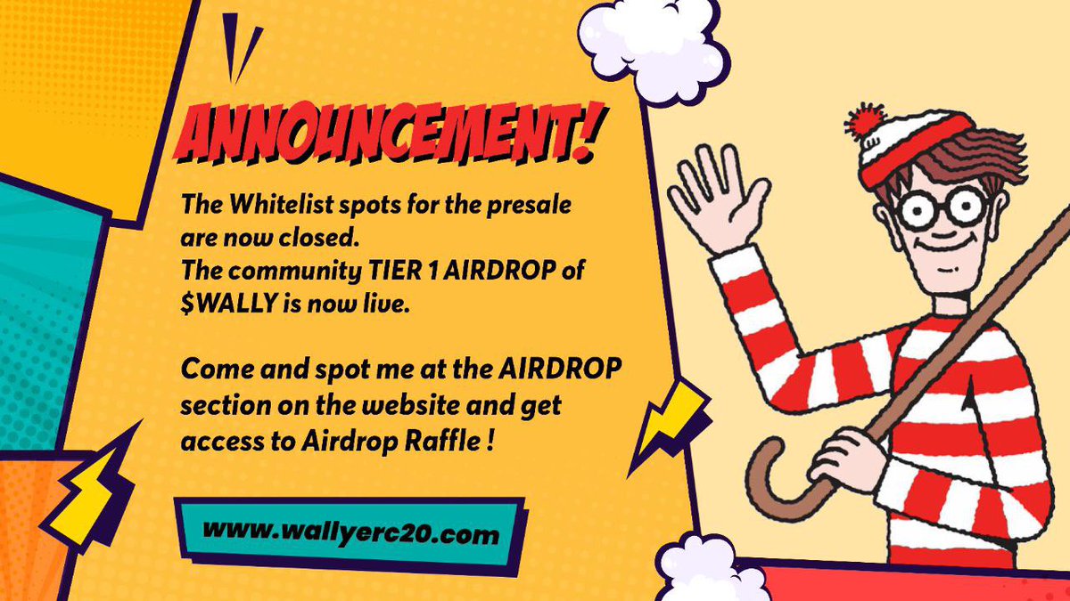 📣 Big Announcement! 🎉 

Where's $WALLY game is back with a 2nd edition! 

🕵️‍♂️ Discover a chance to win a Tier 1 airdrop spot

Complete simple tasks, no cheating! 

Wally knows! 😉

Start here:

wallyerc20.com

Where’s #Wally?

Good Luck! 🤞

⚠️Tag 3 friends, RT, Like!