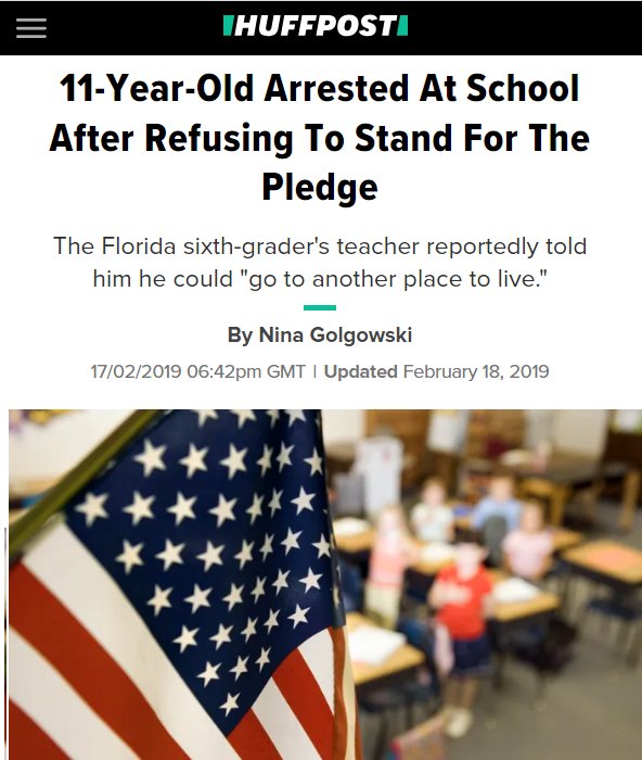 boombaby1918's tweet photo. "The student was NOT Arrested for not saying the pledge! He qas arrested for threatening violence and disrupting class!" Bitch send him to the office then he's 11!!! A MIDDLE SCHOOLER!! you arrest a CHILD for being an angry PRETEEN!!! https://t.co/2AnBgKmPzR