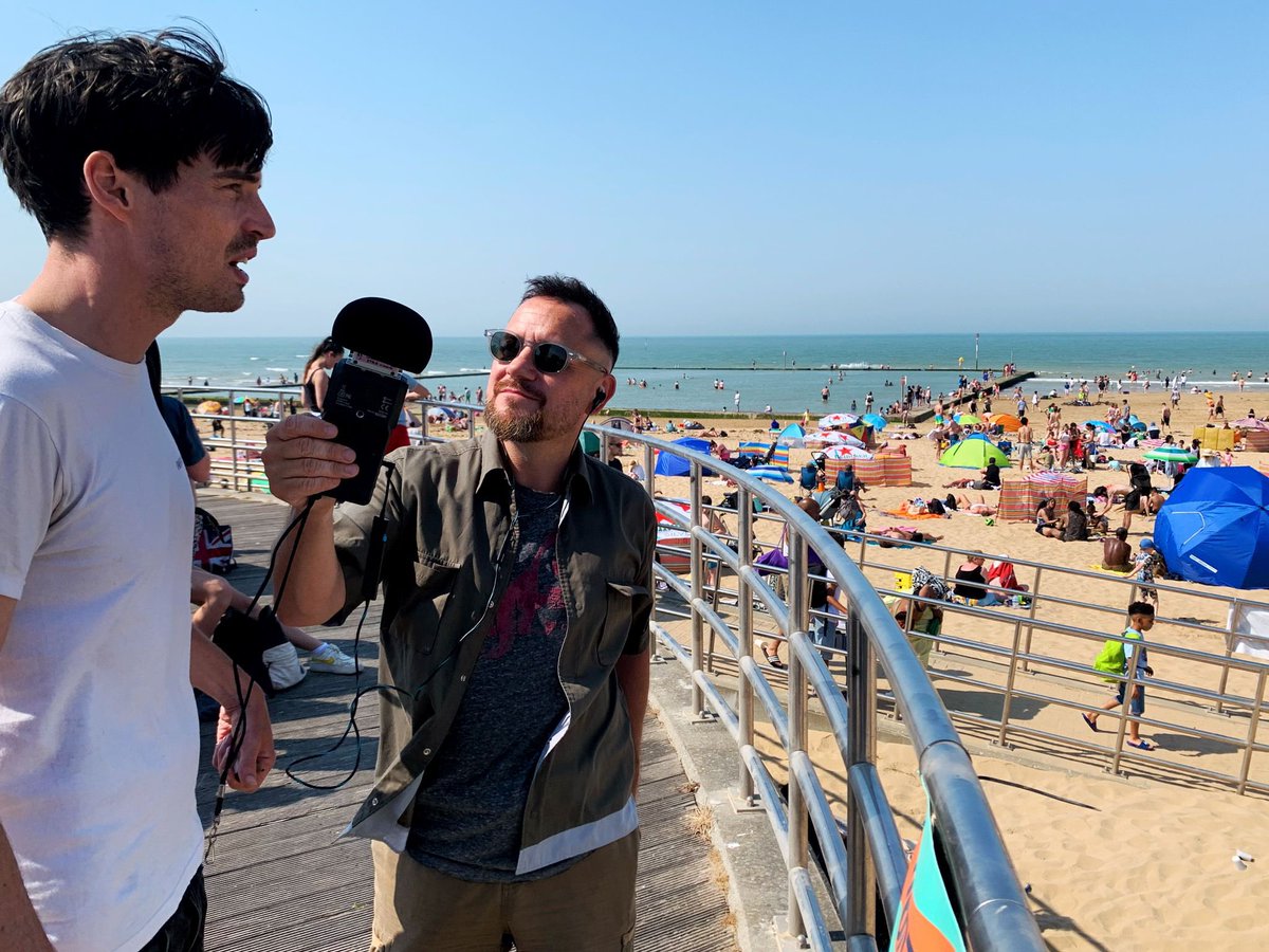 jonholmes1's tweet photo. Recording in the sun in a boiling hot Margate with @JonLongStandUp for our forthcoming #Travel special of #CarbonLifeforms @BBCRadio4. We’ve been interviewing the brilliant travel photographer @Diana_Jarvis who is sustainability lead for @TravWriters (and who also took the pic.) https://t.co/9QOi5xgyQT