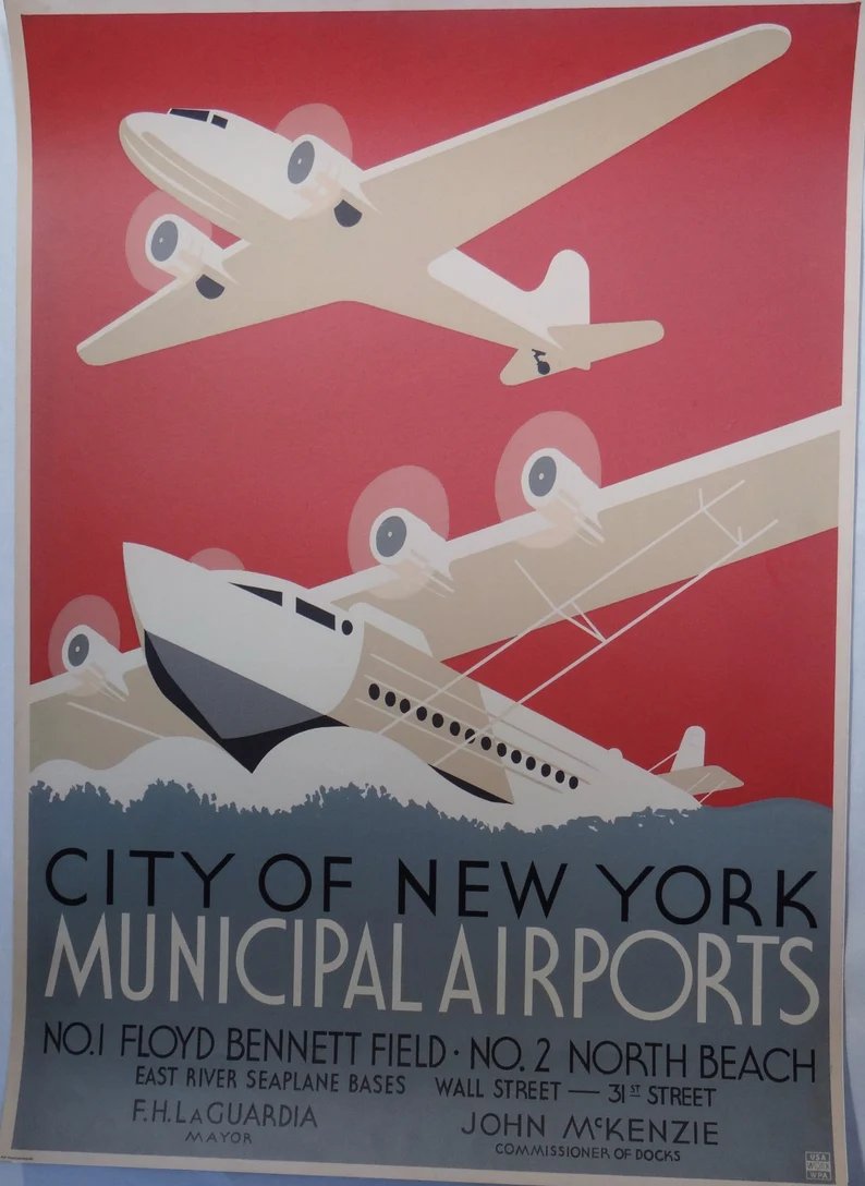 Affiche vintage aviation, New York city municipal airports, La Guardia #avions #hydravions débuts de l'industrie #aéronautique #aviation @SympathyRTs @BlazedRTs @Retweelgend @sme_rt @OnlyGreatsPics #atmosphere #style #art #gravures marieartcollection.etsy.com etsy.me/3Nx3Lfz