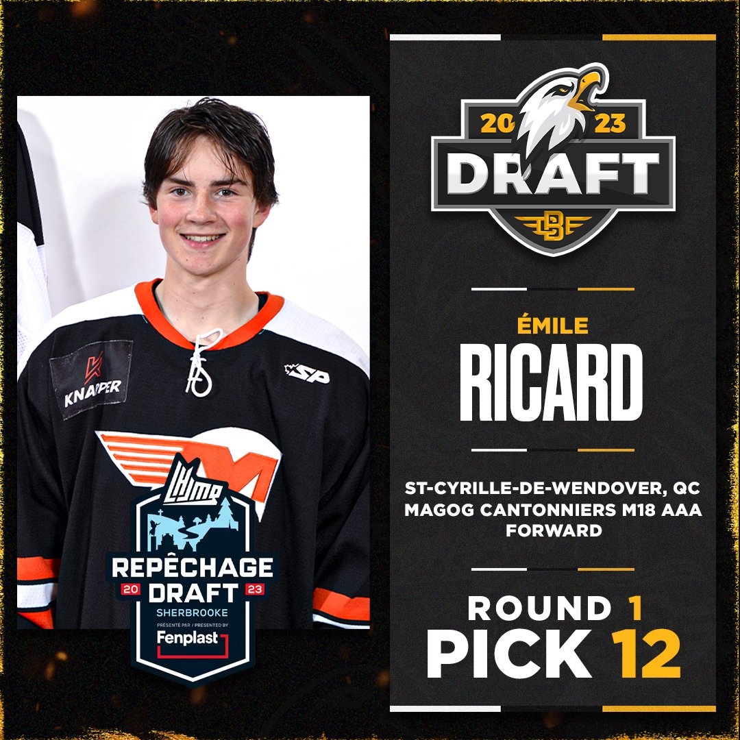 With the 12th Pick in the 2023 QMJHL Draft, your Eagles are proud to select Émile Ricard, from the Magog Cantonniers!

#WelcomeToTheNest #TalonsOut
