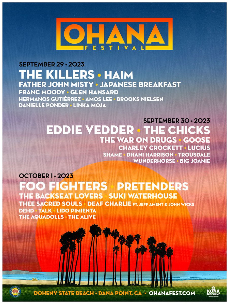 <a href="/eddievedder/">Eddie Vedder</a>, <a href="/foofighters/">Foo Fighters</a>, <a href="/thekillers/">The Killers</a> &amp; <a href="/thechicks/">The Chicks</a>  headlining <a href="/TheOhanaFest/">The Ohana Fest</a> 2023 🌴🌴🌴

swomp.ca/2023/06/10/edd…