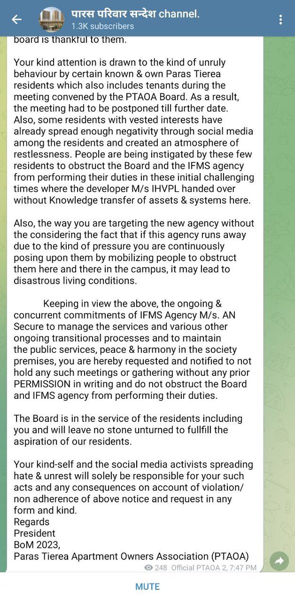 manishkr850's tweet photo. @CeoNoida 
@dmgbnagar
Sir Plz read this statement from Our Society President @777Gautam  or his team.They are unofficially announcing Sec144 in Paras tierea Society so that People can not raise their Voice against them. Is this is Legal?
@Uppolice  Request you to plz take action. https://t.co/1yb1VCM6jZ