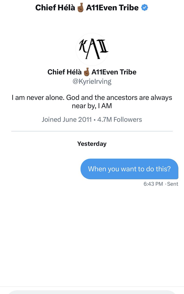 Umm Kyrie you are getting companies mixed up.  He doesn't work for me.   But I did send you a DM yesterday to set up game. Need less talking and more action.  Novel concept for you I know.   <a href="/KyrieIrving/">Kyrie🤞🏾</a>
