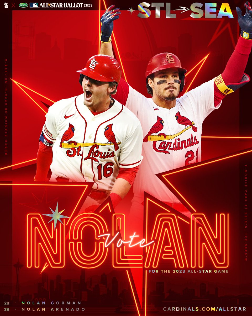 The best Nolans in baseball both homered last night. Help send them to the 2023 @MLB All-Star Game in Seattle! 🌟

Vote up to 5x per day at Cardinals.com/AllStar! 

#STLCards