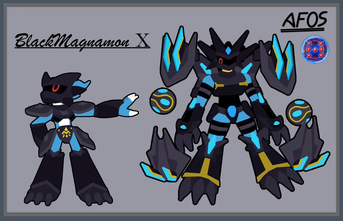 BarillRojas's tweet photo. Una X-evolution basado en el diseรฑo de @arzergex (Leed los conceptos abajo). Espero que les guste #MagnamonBlack #Digimon #Magnamon #MagnamonX #XDigimon https://t.co/epzNq5Pzhs