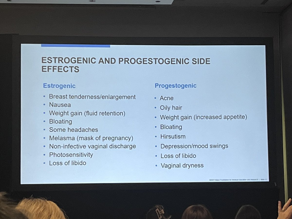 A broken record in primary care ⚠️

The most common feedback I get about OCPs: side effects ‼️

Beautifully summarized below are common side effects of estrogenic and progestogenic formulations: 

#TransformWH
<a href="/WHMayoClinic/">Mayo Clinic Women's Health</a>