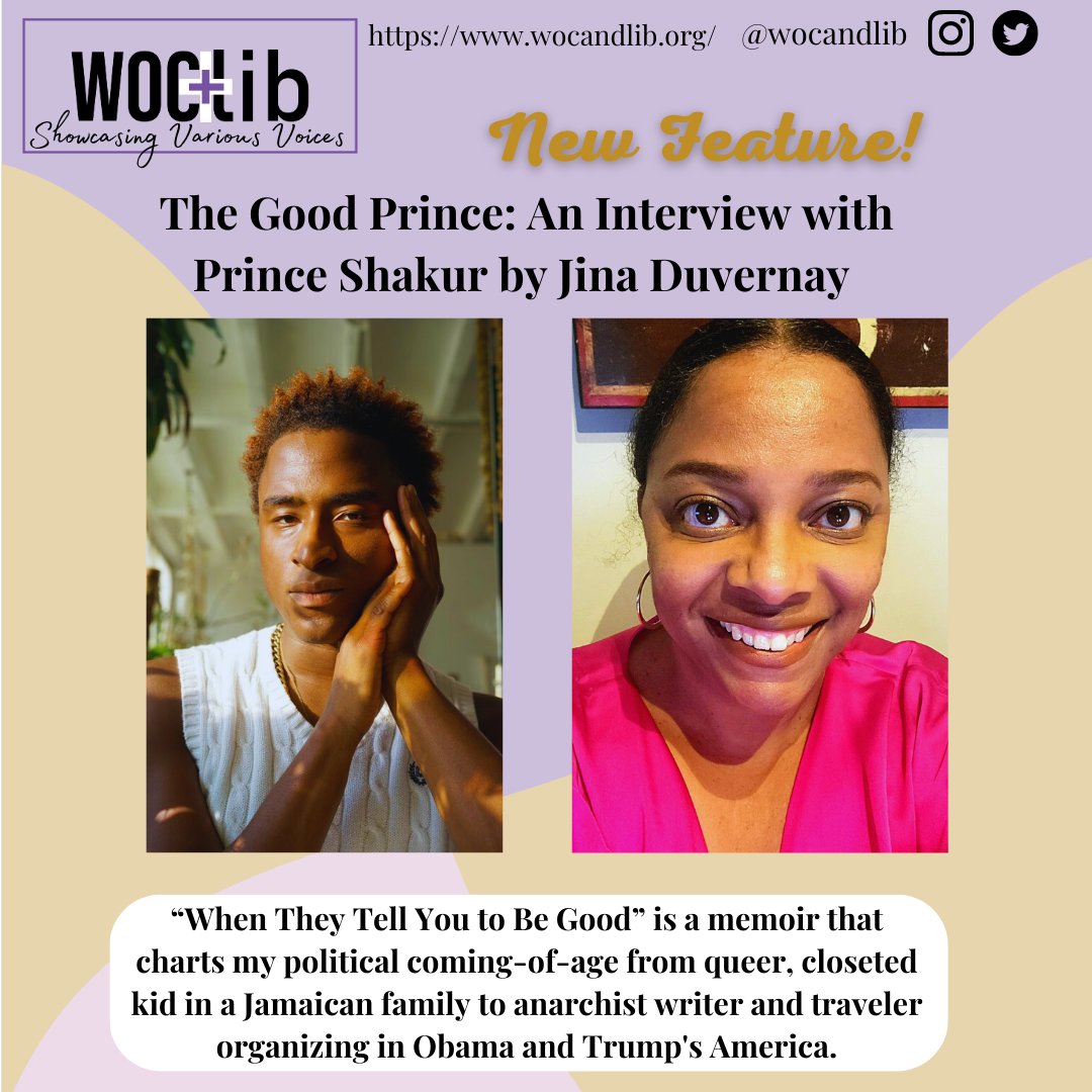 Interview with @prshakur  by @JinaDuVernay.
'How do men humanize themselves without hurrying past the things that have harmed or altered us?'
#blackpolitics #blackmasculinity #blackmentalhealth #blackmemoir #librarytwitter  #wocandlib
wocandlib.org/features/2023/…