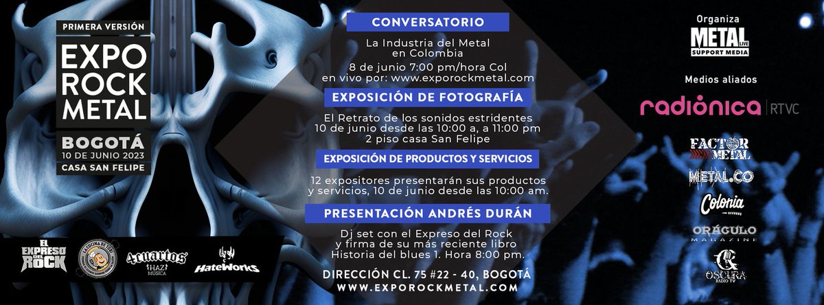 ColoniaRec's tweet image. ::HOY::
@MetalliveC invita a la primera versión del Expo Rock Metal desde las 10 AM hasta las 11 PM
Feria de productos, exposición fotográfica y dj set a cargo del maestro @andresduranrock 

Casa San Felipe en la calle 75 # 22-40