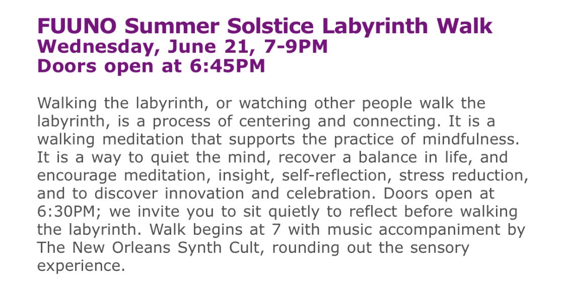 FUUNO's tweet photo. πSummer Solstice Labyrinth Walk at 1st UU Wednesday June 21 7pm All are welcome!π#uuTwitter #uuPagan #cUUps #SummerSolstice #NOLApagan https://t.co/1gYIuM5gxP