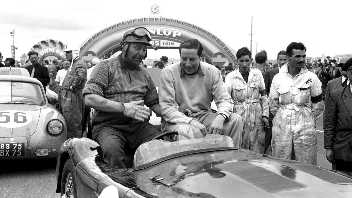 Back in 1953 two very drunk Jaguar drivers who were in no fit state to drive a road car won the #LeMans24 🏁 The pair - Tony Rolt & Duncan Hamilton - went ecstatic and proceeded to celebrate in the same way they did before the race started 🍾 #Caturday