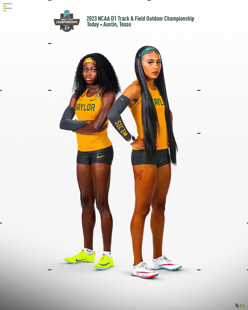 One last time from Austin… IT’S NCAA FINALS MEETDAY‼️

⏰ 8:02 p.m. (4x100m)
⏰ 8:10 p.m. (triple jump)
⏰ 10:21 p.m. (4x400m)
📍 Austin, Texas
🏟️ Mike A. Myers Stadium
📺 ESPN2
🔗 baylorbea.rs/23TFXC

#SicEm 🐻 | #NCAATF