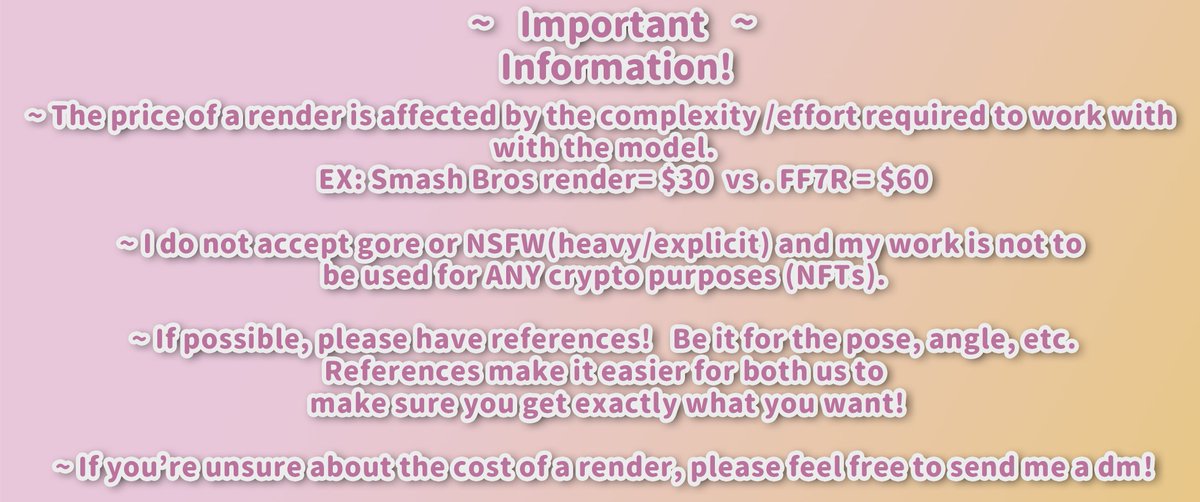 Render Commissions are open!

Waist shots start at $30
Full-Body shots start at $60

Please send me a DM if you're interested or have any questions!
