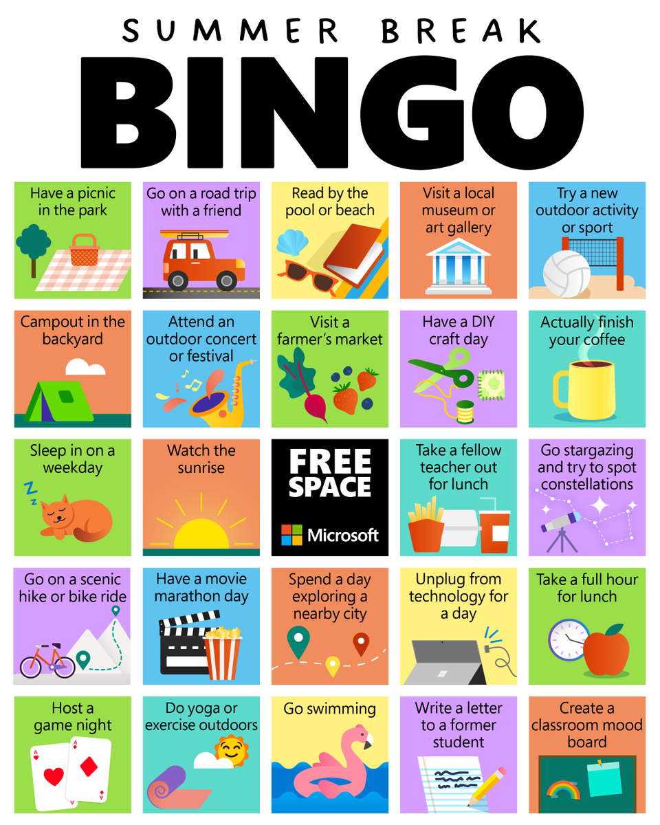 Share this with your teacher bestie and see who can complete their summer break bingo card first! ✅ ☀️

#MicrosoftEDU