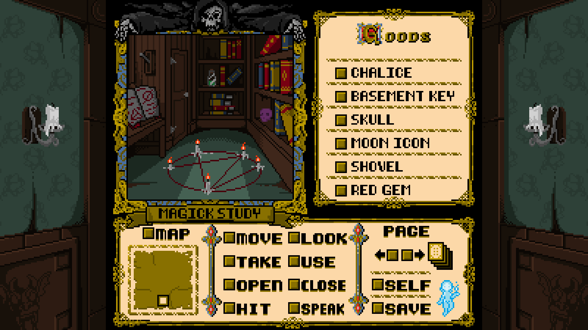 Investigate an occultic horror in one of the many sections in #BeyondShadowgate.
Here you'll need to deal with a supernatural threat in order to gain the trust of an unlikely ally.

#ScreenshotSaturday #Shadowgate #IndieGame #IndieDev #PixelArt #PointAndClickAdventure <a href="/zojoi/">Zojoi</a>