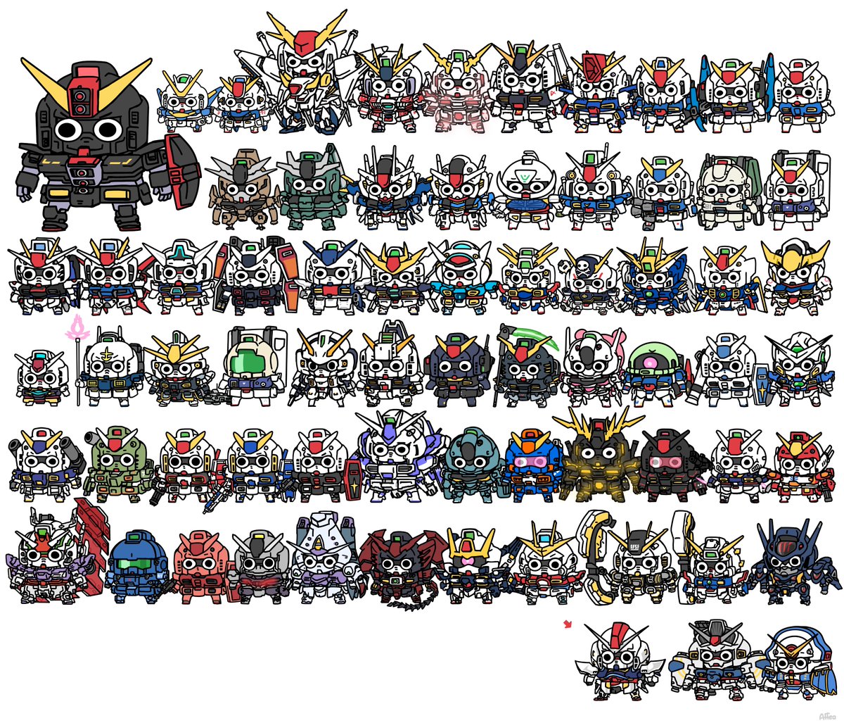 rx-78-2 robot mecha v-fin no humans chibi multiple crossover mobile suit  illustration images