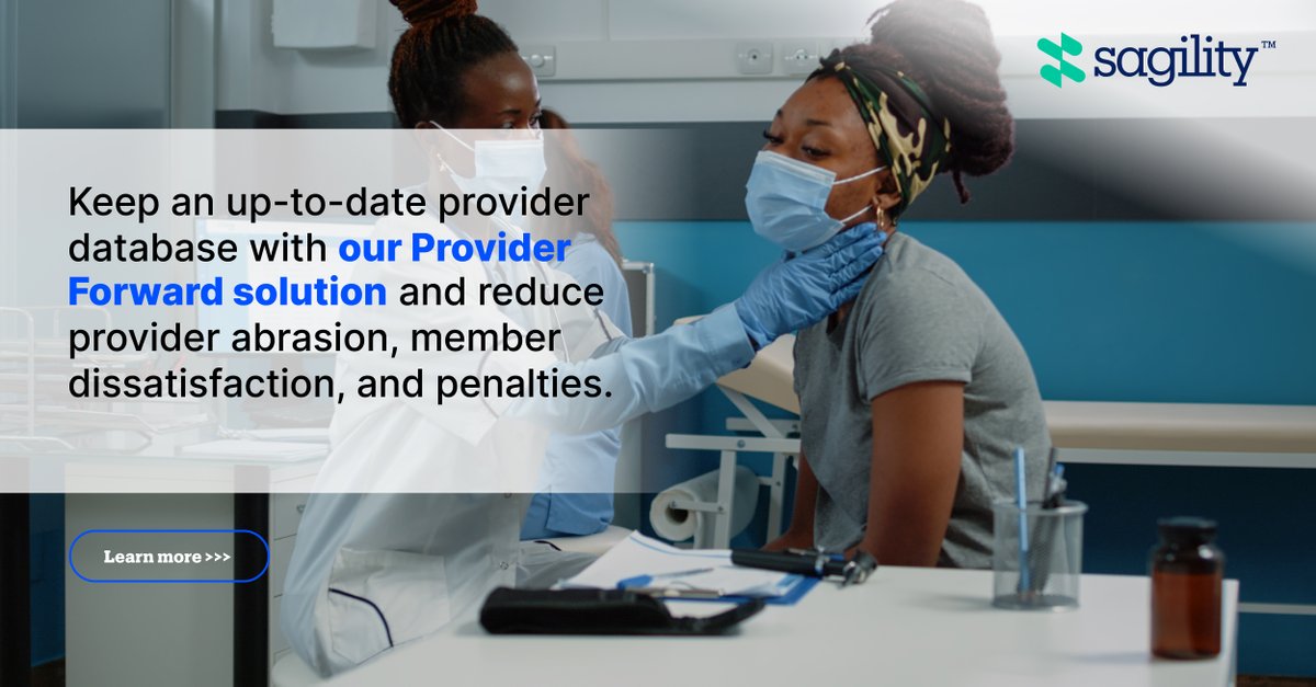SagilityHealth's tweet photo. Combined with people, processes, and technology and a purpose-built analytics/AI platform, our Provider Forward solution enables us to manage end-to-end provider data.
Learn more: https://t.co/w2nxmt5w3R
#Sagility #ProviderNetworkManagement #ProviderDataManagement https://t.co/jeLaXOpOCf