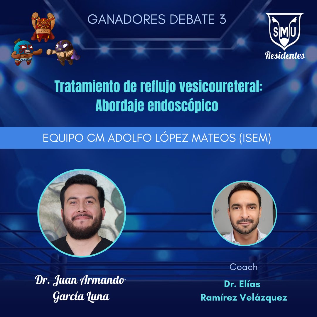 Residentes_SMU's tweet photo. Ganadores 6ta eliminatoria

🤼‍♂️ Concurso de Debates #ResidentesSMU 🏆

🏥 Hospital Español 
🏥 HR1 MCV (ISSSTE)
🏥 CMALM (ISEM)

Felicitamos a TODOS los participantes por su esfuerzo.
Agradecemos a coaches y jurado por su colaboración y apoyo. 

#TodosSomosSMU #SMU23 #SMU2023 https://t.co/YyRQU59qFS