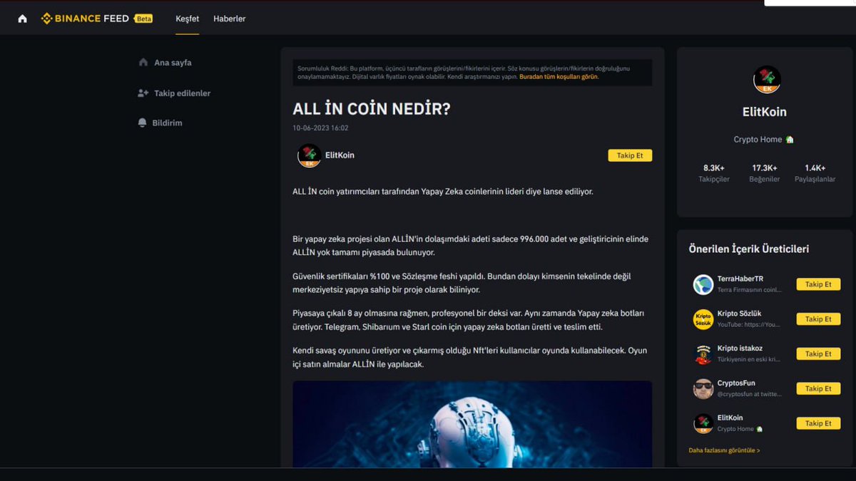 🚨 #ALLIN Binance borsasında makalesi yayınlandı.
📌 Yapay zeka boğasına hazır olun !

👉  Makale: binance.com/tr/feed/post/6… 

📍Twitter: <a href="/AllinErc20/">All In</a>
📍Telegram: t.me/allinturkish

#ad #DYOR #ArtificialIntelegence #Binance