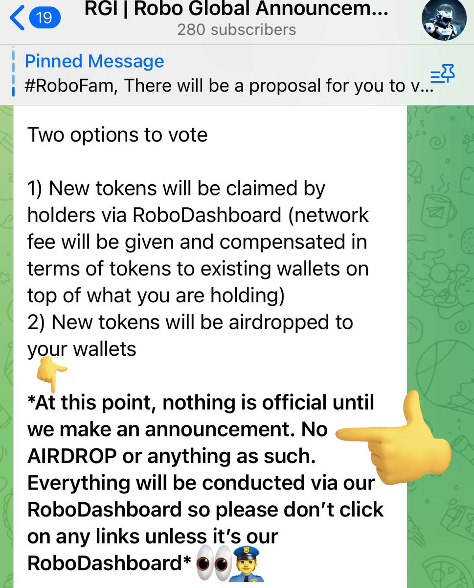 #RBIF_Robo_Cop would like to reiterate to the community of #RoboWarriors that theres NO official announcements regarding #Airdrops or #Token claims through the #RoboDashboard🚨 

Wait for official directions from @RGI_info🫡 $RBIF 

#Crypto #RoboInu #RoboDao #HODL #RGI #DEX #News
