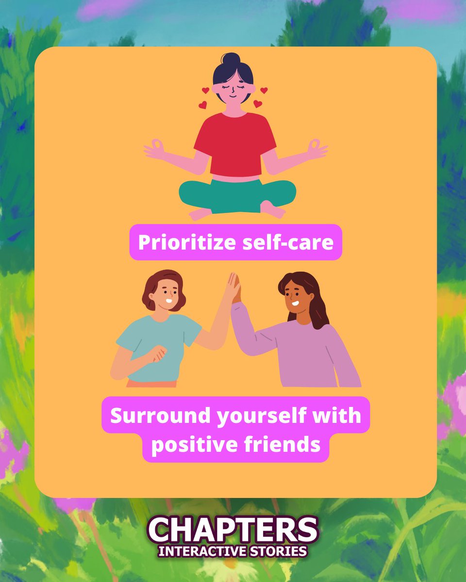 ChaptersGame's tweet image. 🎉 Happy #GlobalWellnessDay 🧘🏻
Follow these tips for a healthier and happier life: 😃

🤗 Prioritize self-care
💞 Surround yourself with positive friends
🥗 Feed your body with healthy choices
😍 𝐓𝐫𝐞𝐚𝐭 𝐲𝐨𝐮𝐫𝐬𝐞𝐥𝐟 𝐛𝐲 𝐩𝐥𝐚𝐲𝐢𝐧𝐠 𝐂𝐡𝐚𝐩𝐭𝐞𝐫𝐬  ❤️

#ChaptersGame