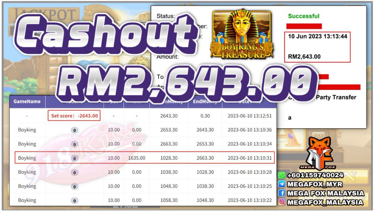 mega_fox88's tweet photo. MEGAFOX88 COMPANY
✅ MESIN : #kiss918
✅ GAME : #boyking
✅ CUCI AMOUNT : RM2,643.00 
‍ Telegram &amp; Whatsapp
https://t.co/W23uv0PDWs
CS1 : +6011-5974 0019
CS2 : +6011-5974 0024
@MEGAFOX_MYR
#megafox88
#megafox88online
#mf88
#OnlineCasino
#onlinecasinomalaysia https://t.co/1U840Fdwpg