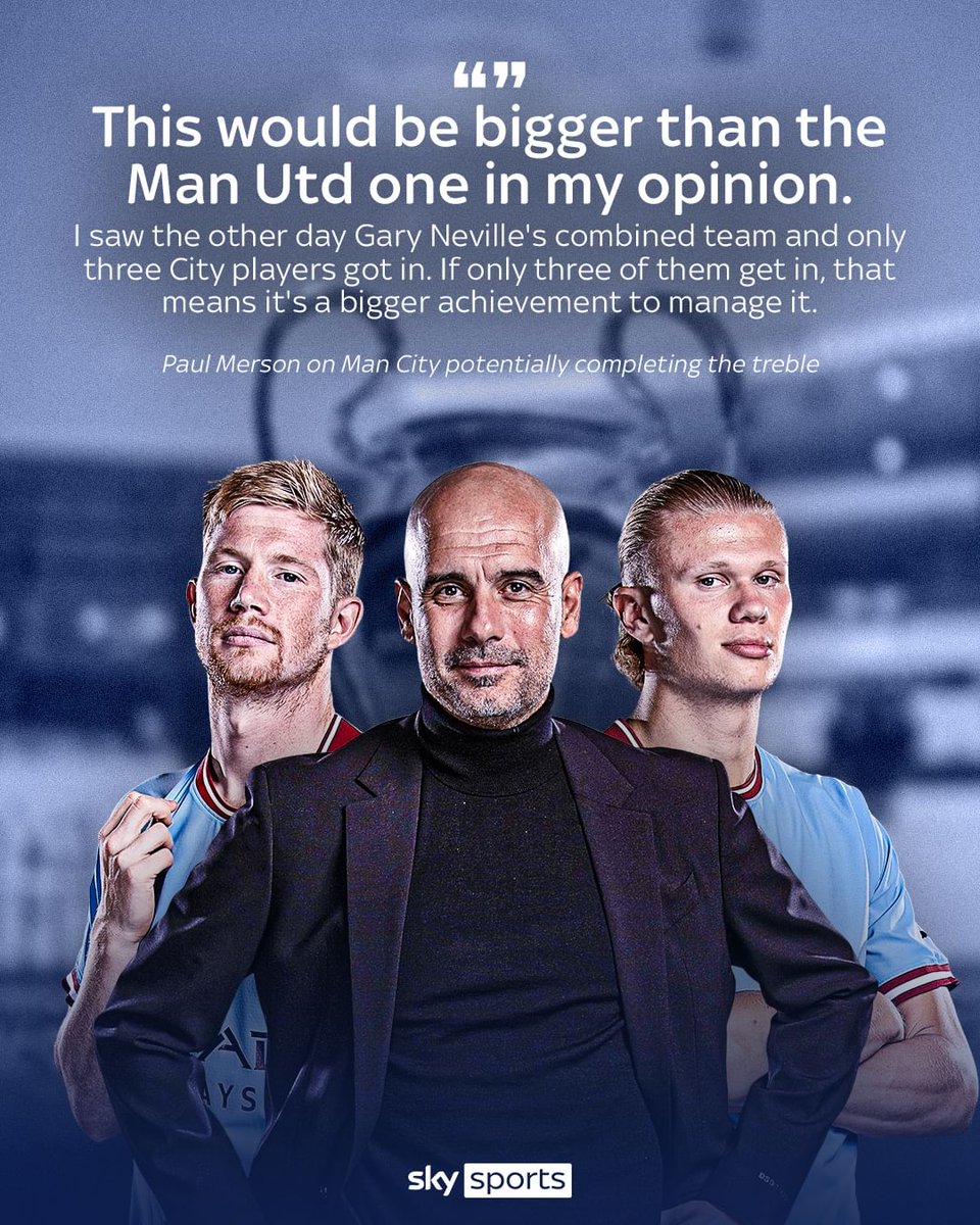 Paul Merson says Manchester City will eclipse Manchester United's treble-winners of 1999 if they win the Champions League 🏆