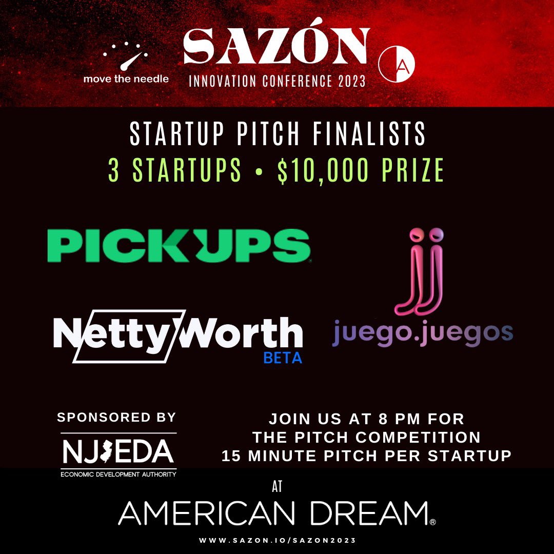 We have our contestants ready for tonight 

<a href="/UsePickups/">UsePickups</a> 
<a href="/NettyWorth_/">NettyWorth</a> 
@juegojuegos

Thank you <a href="/NewJerseyEDA/">New Jersey EDA</a> for the innovation sponsorship making this possible!