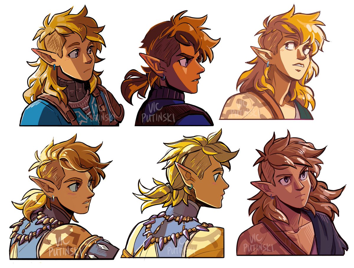 Coloured undercut Link sketches! I feel like Cece should be able to trim Link's hair 🧐 She can put the Hylian hood up or down for you, and assess your fashion choices, and give you that insane hat lol, so why not a hair dresser as well??

#link #totk #TEARSOFTHEKINGDOM