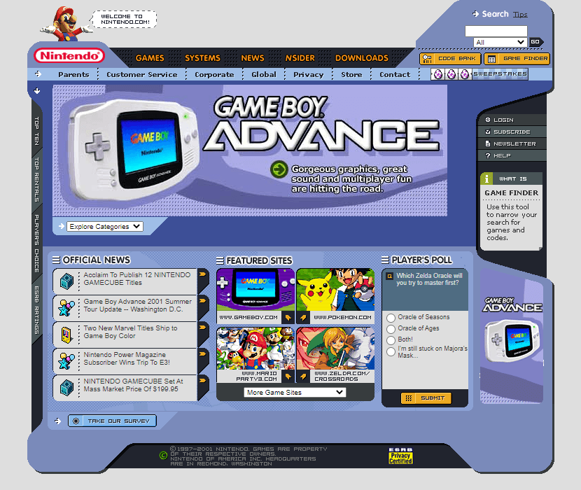 On this day 22 years ago, Nintendo released the Game Boy Advance console, and Nintendo's web design was so great back then.