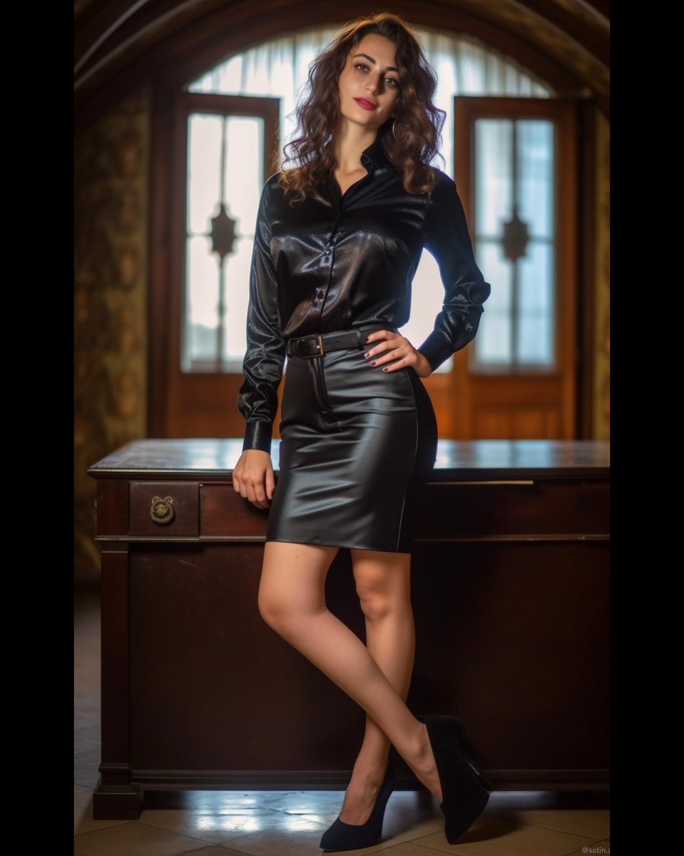 Strict And Classy On Twitter Satin Ai Dream Outfits 6 Satinblouse Leatherskirt Heels