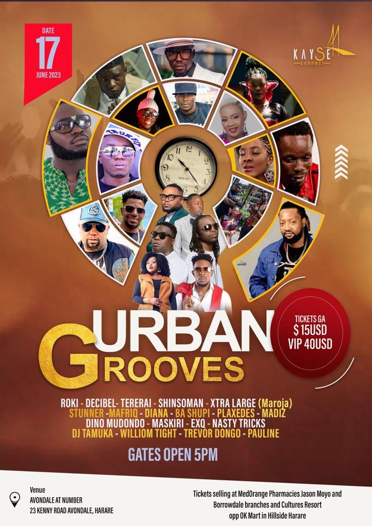 URBAN GROOVES CONCERT 2023!!!  

We are excited to have the Urban groove artists  performing live at The Venue in Avondale Harare.

Tickets selling at:

1.#MedOrange Pharmacies  Jason Moyo and Borrowdale branches. 

2.#culturesresort AKA #nyamachoma opposite OK Mart in Hillside.…