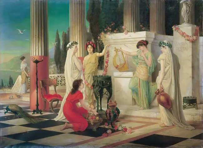 Vestalia was the roman pagan festival that honored the goddess Vesta, the patron of the sacred hearth, which took place from June 7th-15th. This was the only time when Vesta's temple was open to the public, so many women would travel to give offerings to her in her temple.