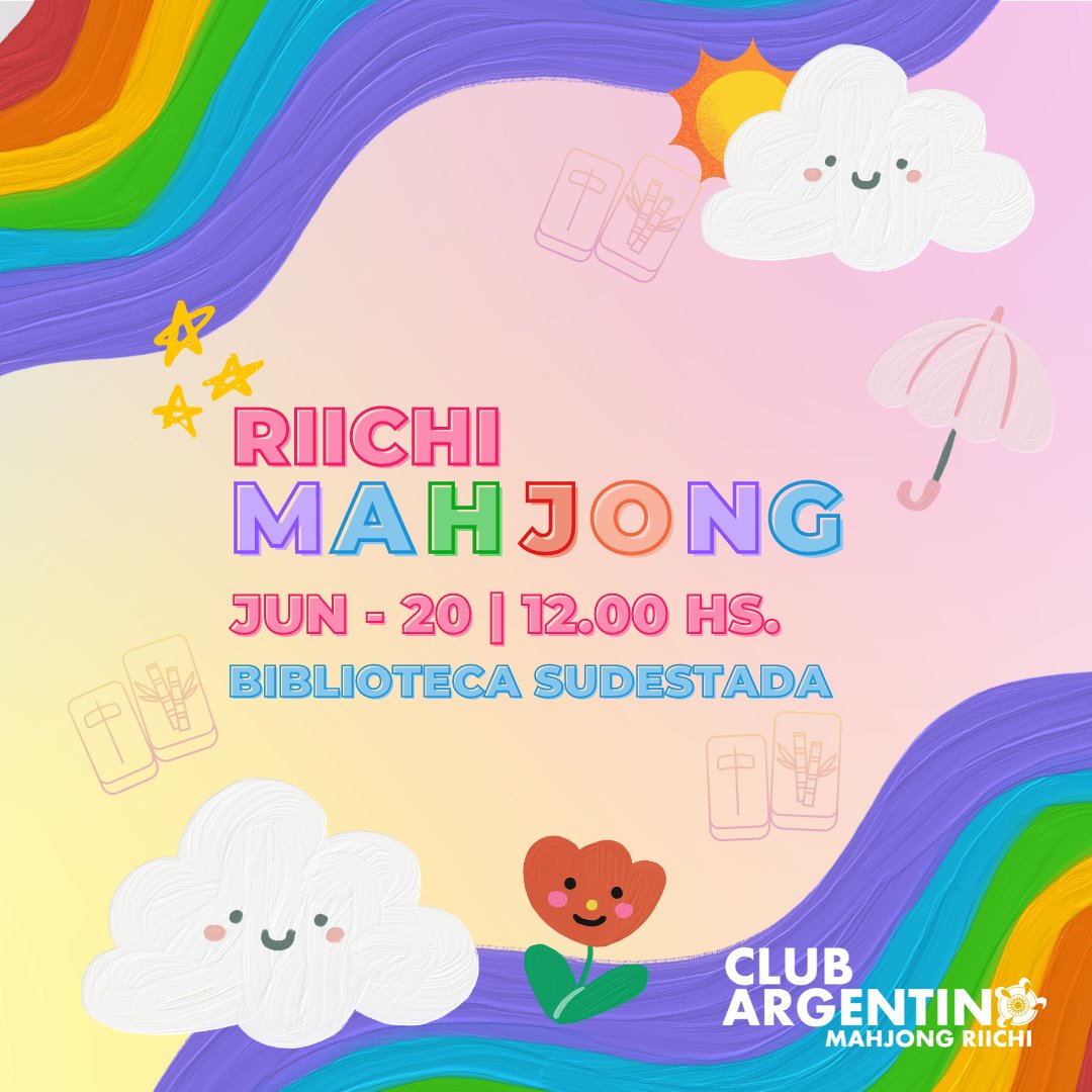 CAMRiichi's tweet photo. Upcoming Riichi #Mahjong meeting! 🌈

We'll be meeting on June 20th. in #BA 🇦🇷, to play some #mah ✨
See you there!  

👉 DM for more info. 📩 https://t.co/478vvOQwn4