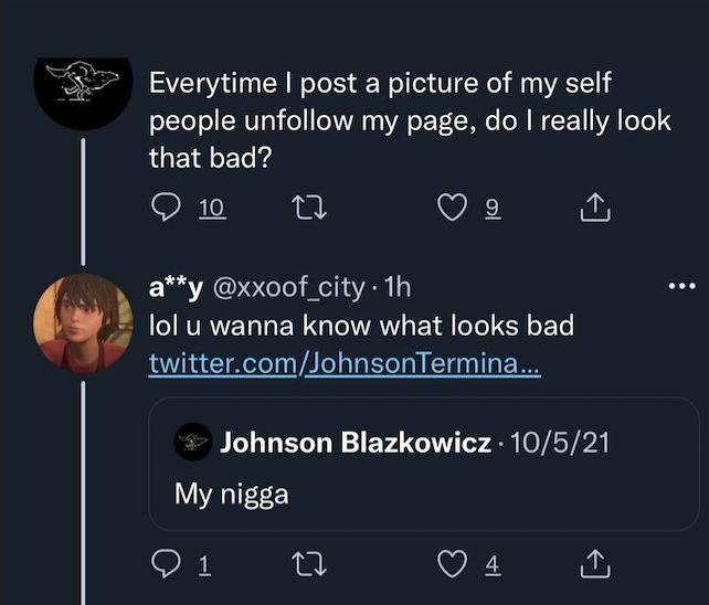 xxoof_city's tweet photo. ANYWAYSSSS remember when @JohnsonTerminal said the n word, and when i called him out about it, he tried guilt tripping me into forgiving him in my dms because he apparently had a "terminal illness" and told me he'll be "dead in 2 months" in october of 2021? cus i do! https://t.co/Ya3RtWUiVP