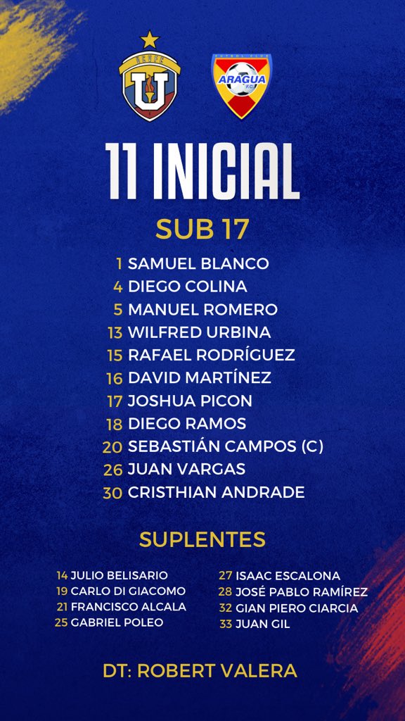 #LigaFUTVEJunior | #Sub17| ⚽ XI INICIAL 🆚 Aragua FC