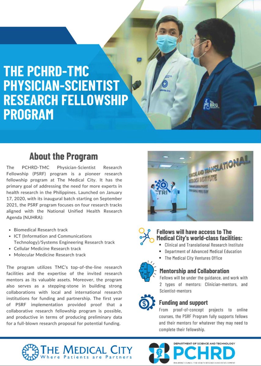 corD0Nsanitaire's tweet photo. Hello Physicians PH, The Medical City is recruiting Physician-Scientist Research Fellows — physicians with >2 years of clinical specialty training who are deeply passionate in pursuing innovative health technology and translational medicine research. https://t.co/KWnkHEvjCX