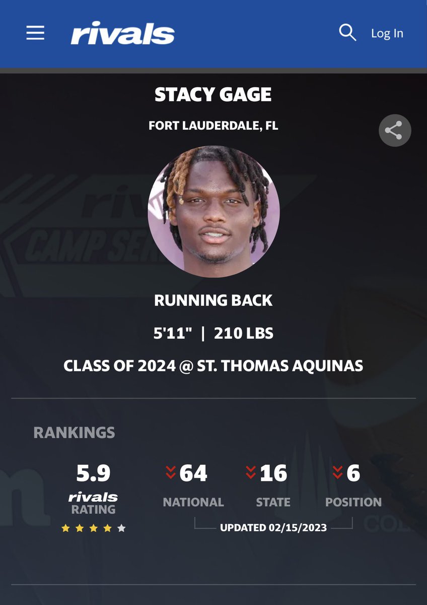 4⭐️RB Stacy Gage commits to #UCF. This is a BIG TIME GET. Had plenty of Power5 offers to many schools and is one of the best RB’s in the class of 2024. Throw in borderline 5⭐️ RB Taevion Swint for 2025 and our RB is going to be LOADED the first few years in the #BIG12 #UCFuture24