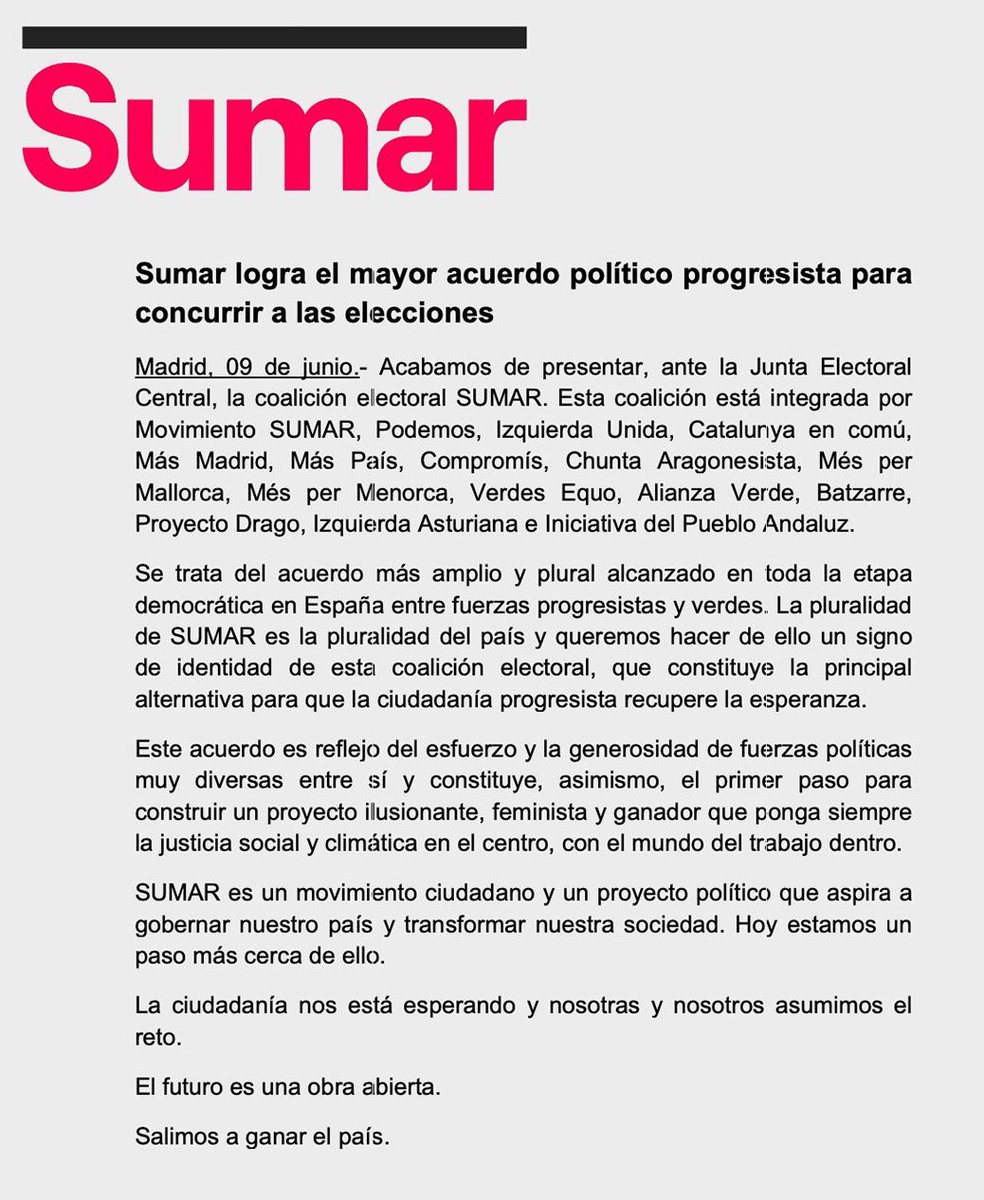 Pues ya estamos donde hay que estar. Ahora toca remar para #Sumar