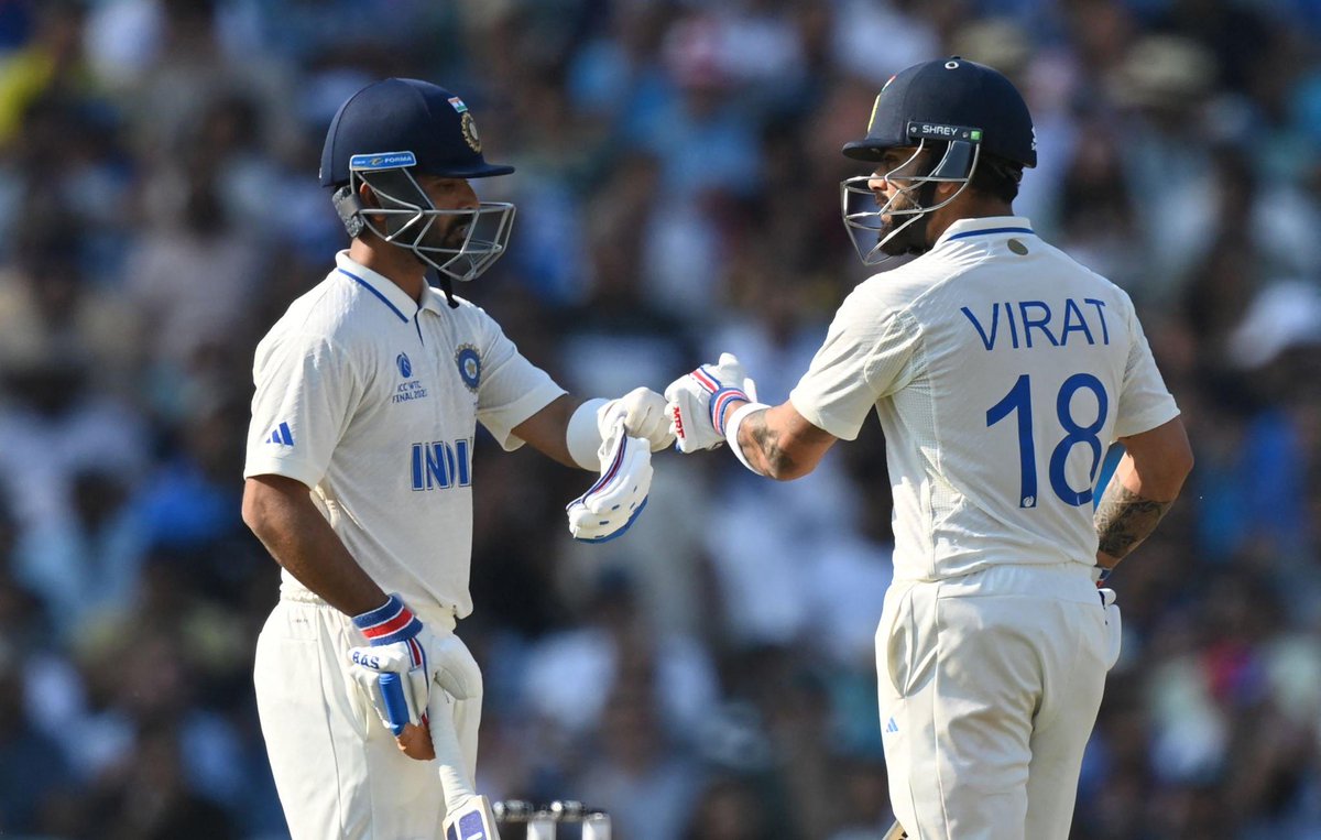 AkshatOM10's tweet photo. Ajinkya Rahane and Virat Kohli are standing Tall for India win. 280 runs needed tomorrow lets go boys ❤️

#INDvsAUS #WTCFinal https://t.co/5wTorMz9Ar