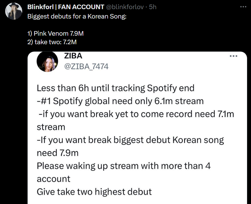 Biggest debuts on Spotify Global by Korean acts: 

#1  Butter
#2  Pink Venom 
#3  Dynamite 
#4  PTD 
#5  Take Two (NEW) 
#6  Yet To Come  
#7  Left and Right 
#8  My Universe  
#9  Like Crazy 
#10 Shut Down 

8 of the spots in top 10 occupied by BTS only 😭