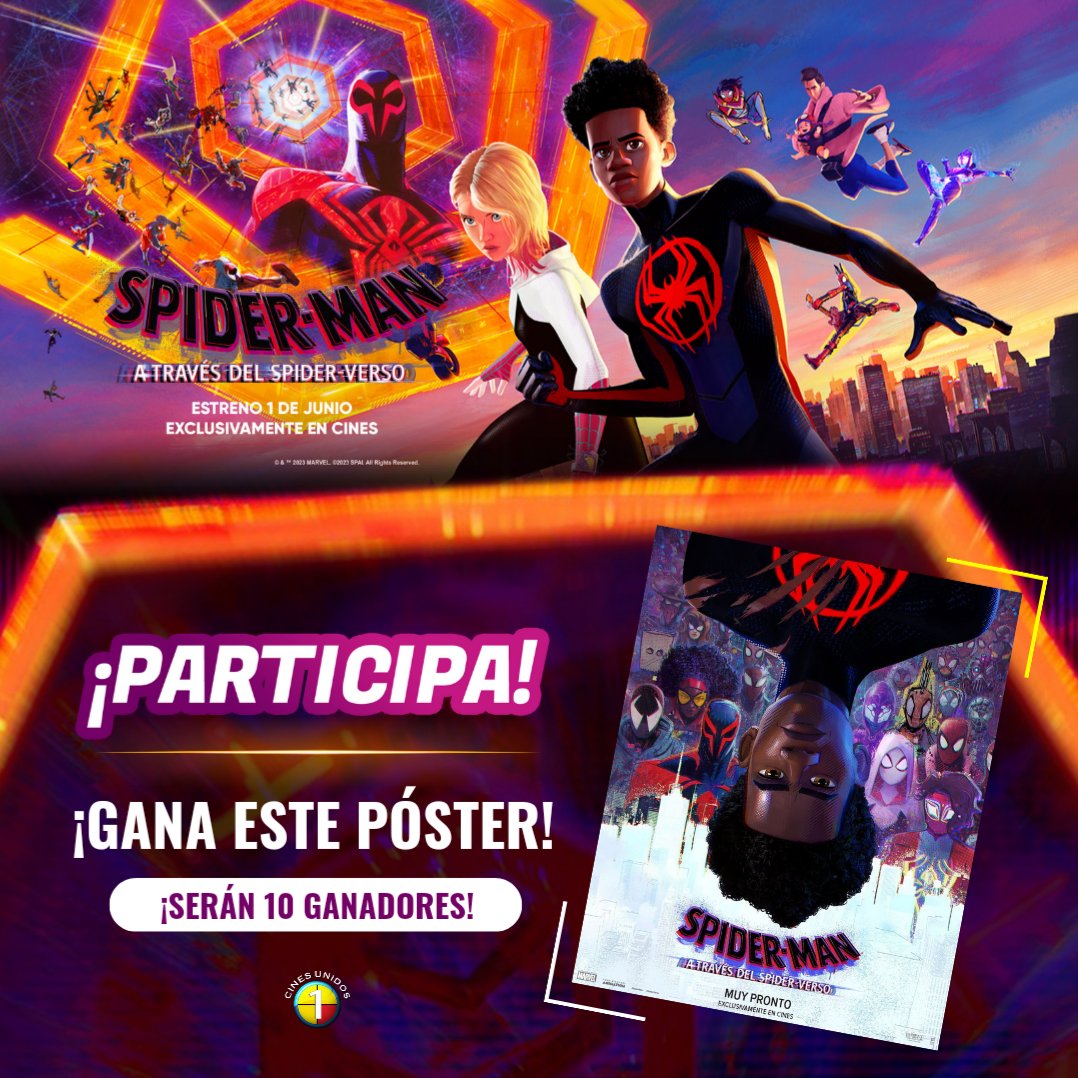 ¡Cinéfilo! Este increíble Spider-póster podría ser tuyo 🕸️🤩 

¿Qué debes hacer? Disfruta #SpiderMan a través del #SpiderVerso en nuestras salas y sigue estos pasos: 

👉 Síguenos: <a href="/blancica/">Blancica</a> y <a href="/CinesUnidos/">Cines Unidos</a> 

👉 Nombra a uno de los Spider-man latinos que forman parte del