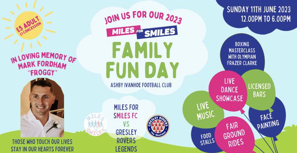 Tomorrow we take on <a href="/GresleyRovers/">Gresley Rovers</a>  X1 at our family fun day in memory of Mark Aka froggy . There’s so much on for all the family get yourself down to Ashby Ivanhoe football club . RT really appreciated ☀️