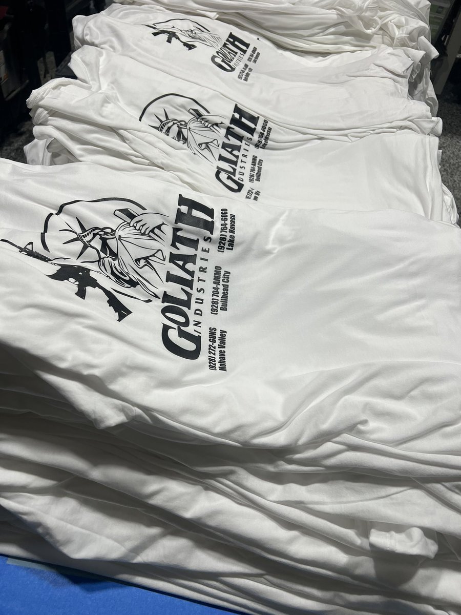 HoldwayCustoms's tweet photo. Stacks of shirts rolling out!   Take a look at the perfectly flat and smooth prints on these @goliathindustries shirts.   All traditional silk screen printing @holdwaycustoms! These are a special July4th release!  @holdwaycustoms #holdwaycustoms #acreenprint #screenprinting https://t.co/UrRjQk5yo8